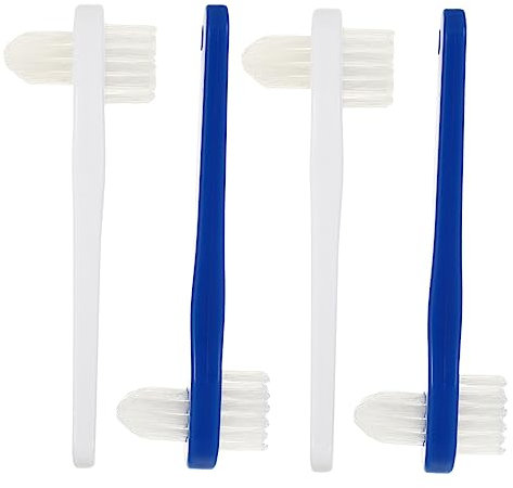 PLAFOPE Doppelkopf Zahnbürste Für Zahnprothesen 4 Stück Kleine Ergonomische Prothesenreinigungsbürste Mit Weichen Borsten Tragbar Für Mund Und Zahnersatzpflege Bei Erwachsenen
