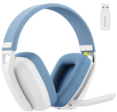 BINNUNE BW06 Cuffie Gaming Wireless, 2,4 GHz Cuffie Gaming con Microfono per PS5, PS4, PC, Switch, Mac, Mobile, Cuffie per PS5 con Stereo, Cuffie Bluetooth Over Ear, Batteria da 60 Ore Bianco/Blu