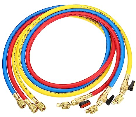 PATIKIL 1/4 SAE Flessibile Ricarica del Refrigerante, 3pz 4.9ft 800 PSI 4000 PSI Collettore Manometro Tubo flessibile con AC adattatori per aria condizionatore HVAC Refrigerazione