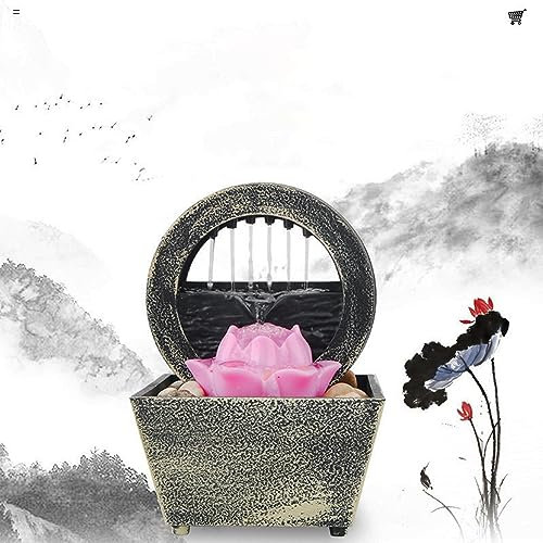 Brunnen Wasserfälle innen, Dekoration für Tischbrunnen, Mini-Lotusblüte, mit LED-Licht, Batterien/USB-Ladegerät, Brunnen, Geschenk für Zuhause, Büro, Schlafzimmer