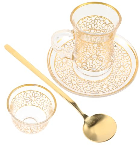 Uonlytech 1ensemble Tasse à Café Vintage Avec Soucoupe Verre Décoratif Set Pour Latte Thé Eau Et Boissons