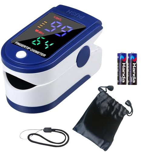 oxymetre de doigt professionnels - Ecran LED avec etui et cordon-oxymetre de pouls electronique avec Moniteur de frequence cardiaque-SPO2- etui et piles inclus-notice en Français