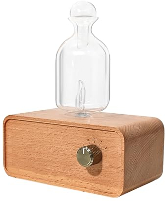 Omsint Nebulizing Essential Oil Diffusers for Aromatherapy - Battery Operated & Cordless, Wood & Glass Oil Diffuser, Automatic Shut Off, 4 Timer Setting with Ambient LED Lighting for Home Office