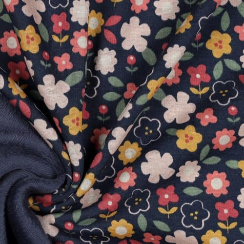Alpenfleece | FLOWERS | by Poppy | navy | Ökotex | ab 50 cm | Meterware