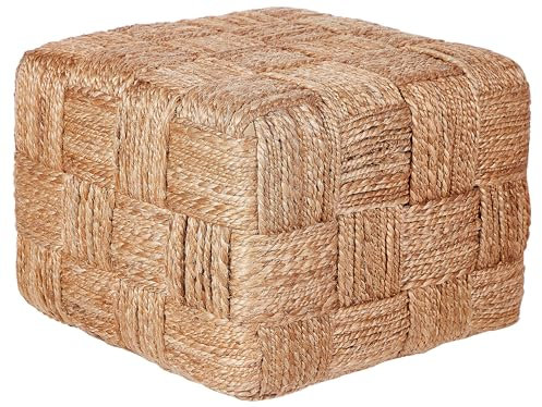 Beliani Boho Quadratischer Pouf Ottoman Hocker aus Jute mit EPS Füllung 50 x 50 x 35 cm Beige Hosri