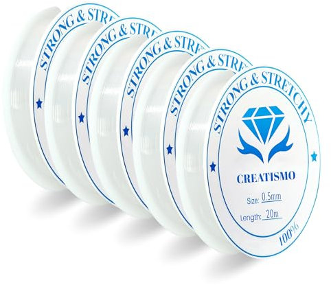 CREATISMO Pack of 5 clear elastic bracelet strings for bracelet making 100m (0.5mm x 20m x 5 Spool), clear bracelet elastic for bracelet making strings