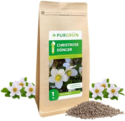 Purgrün® Christrose-Dünger 1 Liter – Leuchtende Blüten dank Guano – Premium-Dünger mit Spurennährstoffen – Verbessert die Wasserverteilung – Ergiebiges Konzentrat für ca 600 Liter Gießwasser