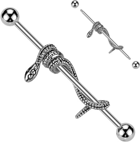 Tata Gisèle Piercing Oreille Industriel en Acier Chirurgical 316L - Serpent Enroulé (Argenté)
