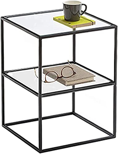 GLMGBP Mesa Auxiliar Cuadrada Moderna de Hierro Forjado de Cristal para sofá, Mesa de Centro, mesita de Noche para Dormitorio (Color: B)