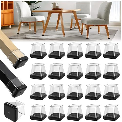 24PCS Chair Leg Sliders for Carpet, Furniture Glides, Silicone Chair Leg Floor Protectors Caps Pads Covers, Smoothly Slide on Carpet(Fit:20-25mm)