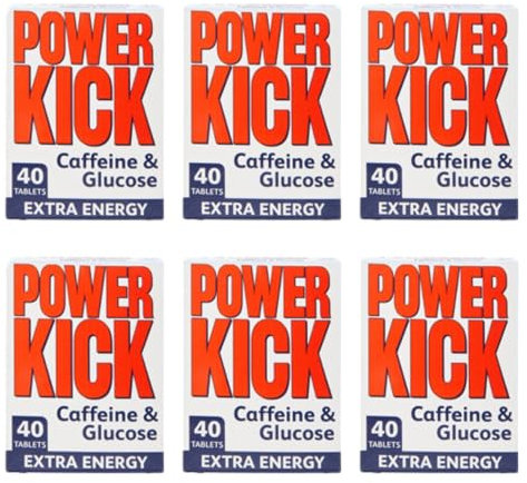 Powerkick Caffeine & Glucose Supplements - 40 Tablets (6 Packs - 240 Tablets in Total)