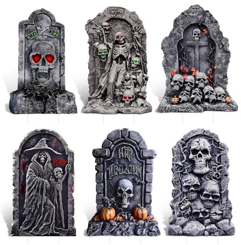 BEAUTLOHAS. 6pcs Halloween Dekoration Grabstein, Rip Inschrift, Halloween Yard Signs Decor Simulation Halloween Grabstein mit Pfahl für Haunted House Garden, Yard, Halloween Yard Decorations