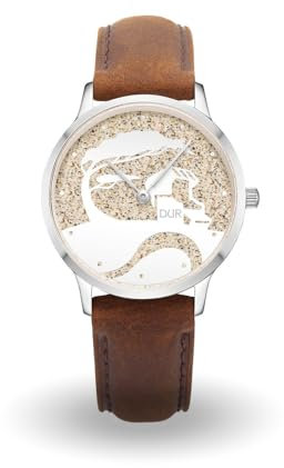 DUR Schmuck: Uhr 40er Küste mit Strandsand, matt, Lederband braun, DW043