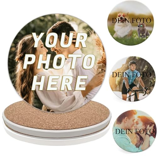 SHUIBIAN Lot de 5 sous-verres à bière avec photo personnalisée - Impression personnalisée - Cadeaux d'anniversaire et de Noël uniques (céramique, Lot de 5)