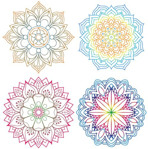 GORGECRAFT 4Stk 16cm Mandala Fensteraufkleber Großpackung Kunststoff PVC Bunte Meditation Statische Blumen Blumenkunst Nicht Klebende Runde Fensteraufkleber Für Fenster Türen Zimmer Büros Dekor