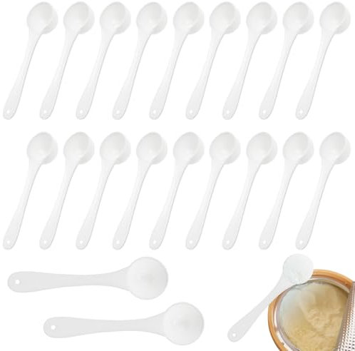 20PCS Plastic Measuring Spoons Measuring Spoon Set, Round Bottom Mini Spoon with Hanging Hole, 2.5 Gram Measuring Scoop, Reusable, for Coffee Sugar Spices Protein Spoons for Cooking and Baking