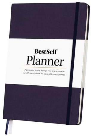 BestSelf Planner - Planner di 6 mesi senza data per la definizione degli obiettivi, gestione del tempo e produttività, quaderno blu navy da 17,8 x 25,4 cm