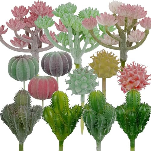 Woohome 14 PCS Succulentes Artificielles Décoration, Simulation Cactus, Succulente Artificielles Plantes Artificielle Cactus pour La Maison Jardin Intérieur Décoration