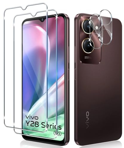Liilaa Protector de Pantalla para Vivo Y28s / Vivo Y03, 2 Piezas Cristal Templado y 2 Piezas Protector de Lente de Cámara, Anti Arañazos Dureza 9H Vidrio Templado
