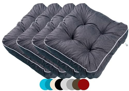 TexDeko® 4er Pack Premium Stuhlkissen 55x55x12 cm Sitzauflagen Polsterauflagen UV-Schutz & Wasserabweisend Bodenkissen Outdoor/Indoor Loungekissen für Garten, Freizeit & Sommer (Schwarz)