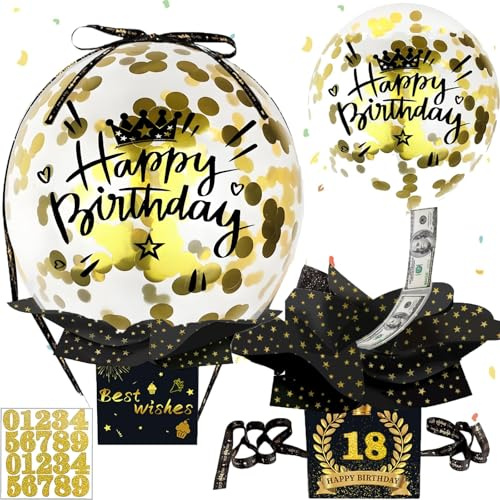Sunshine smile Geldgeschenke Geburtstag DIY Überraschungsbox mit Luftballons,Geldgeschenke Verpackung,Luftballon Pull Up Geburtstag Geldgeschenk,Geld Geschenkverpackung Überraschungsbox für Familie