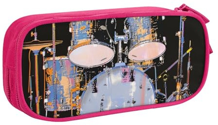 LRHCNZDCP Niedliches Federmäppchen, Jazz-Trommel, bedrucktes Federmäppchen, Federmäppchen, Make-up-Tasche für Reisen, Schule, Büro, Schwarz, rose, Einheitsgröße, Schulranzen