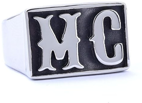 Hasdnker Ring Ringe Damen Bijouterie Herren Europäischer Und Amerikanischer Motorrad-Männerring Mit Mc-Logo, Einfache Motorradserie, Breite Version, Englischer Mc-Ring, 13 Stahlfa