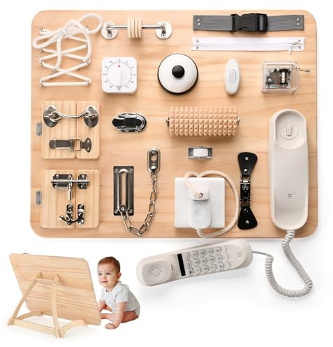 Potatomato Montessori Busy Board 21-in-1 Holzspielzeug Lernspielzeug Kinder Sensorik- Motorikspielzeug mit Puzzle - Babyspielzeug Geschenk für Jungen Mädchen Autismus Spielzeug