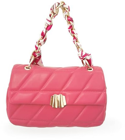 ANGELO Borsa a Tracolla da Donna, Borsetta a Mano Trapuntata con Catena e Foulard, Piccola Borsa Messenger in Pelle PU, Pochette Hobo a Spalla Elegante con Chiusura Magnetica e Zip (Fucsia)