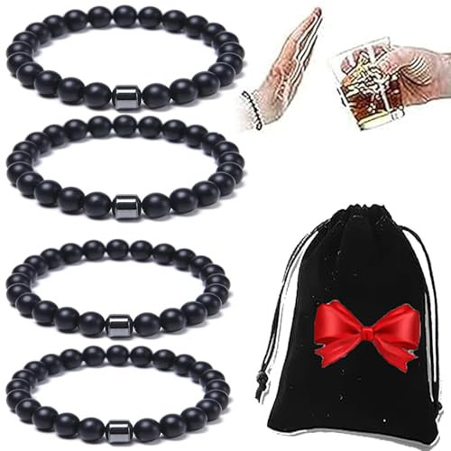 4 Stück Unisex Glame Anti-Alkohol-Armband, GM-Magnetperle zur Reduzierung des Drangs zu trinken, Linderung von Angst und Stress (Black*4)
