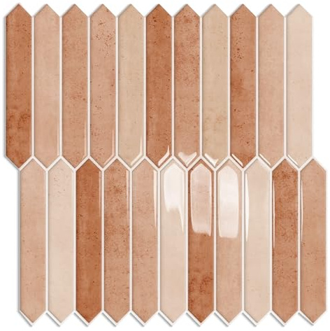 10 fogli di piastrelle adesive esagonali lunghe, 30,5 x 30,5 cm, 30,5 x 30,5 cm, effetto marmo lucido da incollare su pareti per bagno, cucina, soggiorno (beige, 30,5 x 30,5 cm)