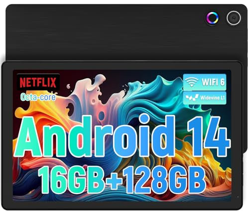 Ainmel Tablet Android 14 10,4 Pollici, 16GB+128GB/TF 1TB Octa-Core, Widevine L1 Tablet PC, 8MP+5MP, 5000mAh Tablet in Offerta, BT5.0/WiFi 6/Face Unlock (Nero)