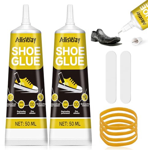 Allisway Colla per Scarpe Professionale, Colla Suola Scarpe, colla per scarpe da Ginnastica, Trasparente e Impermeabile, Adatto per Riparare Scarpe da Ginnastica Stivali e Sandali Usurati, 50 ml*2 (B)