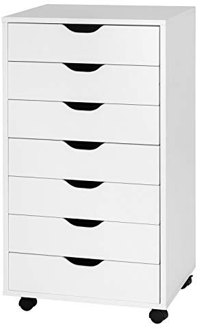 COSTWAY Rollcontainer mit 7 Schubladen, mobiler Aktenschrank mit Rädern, Bürocontainer Schubladenschrank Rollschrank Rollwagen, Schubladenkommode für Zuhause Büro (Weiß)