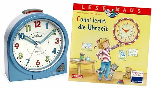 Atlanta Kinderwecker ohne Ticken + Kinderbuch Conni Die Uhrzeit - 2127/5 BU2 (Blau Lesemaus)