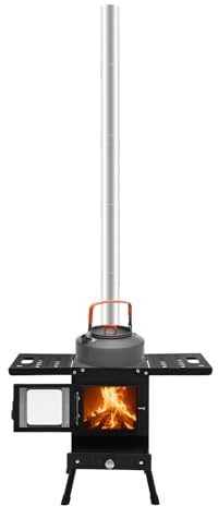 Poêle à bois pliable pour extérieur, chauffage de tente portable avec tuyaux de cheminée indépendants et fenêtre d'observation, protection de l'environnement et économie d'énergie pour les activités