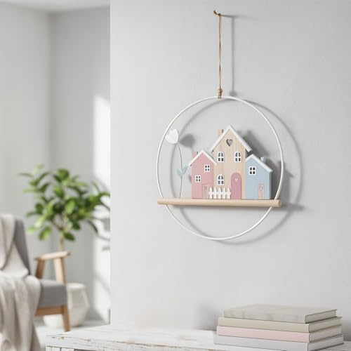 levandeo Schild Ø30cm Metall Weiß Türkranz Haus Natur Frühling Türschild Metallring Wandbild Deko Frühlingsdeko Metalldeko Skandi Häuser