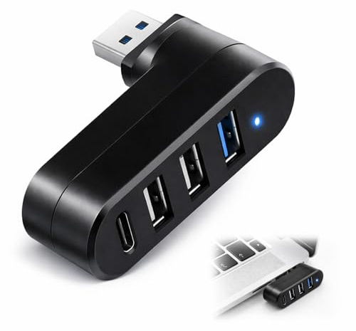 YFYWINSH Hub 3.0 Rotatif [90°/180°] avec 3 Ports USB et 1 Port USB-C, Répartiteur Haute Vitesse USB Hub Expansion Hub pour Ordinateur Portable, Voiture, Mac Pro, iMac, MacBook Imprimanteet Plus