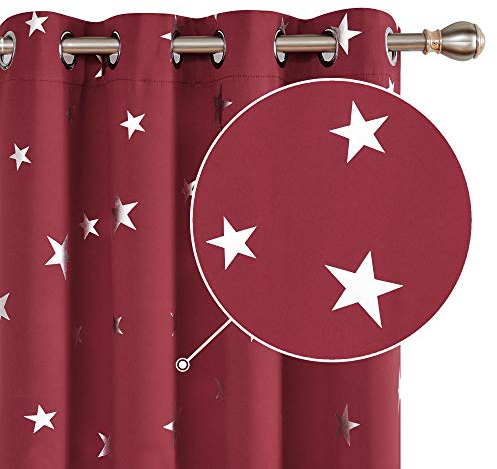 Deconovo Blickdichter Vorhang Wärmeisolierend Verdunklungsgardinen mit Ösen Lärmschutz Gardinen für Wohnzimmer, 138x117 cm(HöhexBreite), Rot, 2er Set