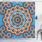 ABAKUHAUS Marokkanisch Duschvorhang, Marokkanische Keramik-Fliese, Stoffliches Gewebe Badezimmerdekorationsset mit Haken, 175 x 180 cm, Orange und Blau