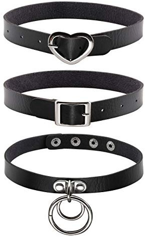 Manfnee Choker PU Pelle Punk Gotico Rivetto Forma di cerchio Quadrato Cuore Uomo Donna Regolabile Nero