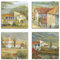 ARTLAND Wanddeko Leinwand Bilder Set 4tlg. je 30x30 cm Quadratisch Wandbilder Landschaft Frankreich Malerei Grün Provence Lavendel Mohn K2UF