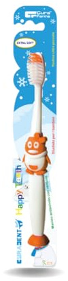 Curadent Zahnbürsten mit Nylonborsten mit Schutzkappe und rutschfestem Griff, 12 Stück, verschiedene Farben - Original Cura Farma (12 Stück Happy Teeth (EXTRA SOFT))