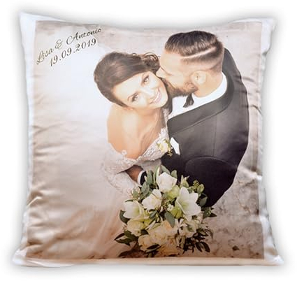LOOXIS Personalisiertes Kissen mit Foto & Text Bedruckt, selbst gestalten – 40x40 cm, Weiß - Geschenkidee Männer, Frauen, Jahrestag, Geburtstag – Satiniert