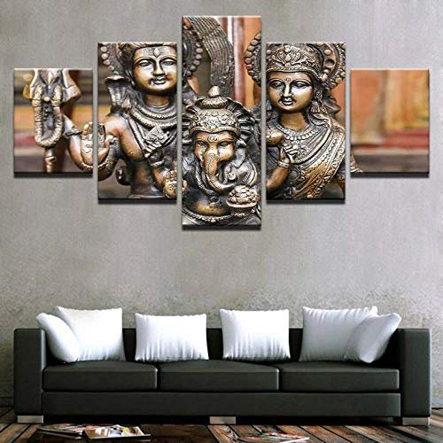 5 Teile Bild Auf Leinwand Leinwandbilder Ganesha Ganesha Wandkunst Tapete Dekorative Wandbild Für Wohnzimmer Home Decor 100X55 cm (Mit Rahmen)