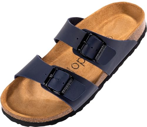 Palado Pantoletten Damen Samos - elegante Sandalen Made in Spain - bequeme Hausschuhe mit dämpfendem Kork-Fußbett - modische Sommerschuhe Matt Dunkelblau UK9 - EU42