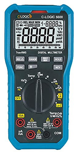 C-LOGIC 5600 Multimetro digitale TRMS Low Z bassa impedenza CAT IV 66000 conteggi NCV tensione DC/AC 1000 V corrente AC/DC 10 A resistenza 66 MΩ temperatura capacità 6 mF frequenza 66 MHz Auto scala