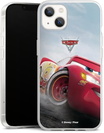 Silikon Hülle kompatibel mit Apple iPhone 13 Case transparent Handyhülle Lightning McQueen 95 Offizielles Lizenzprodukt Cars