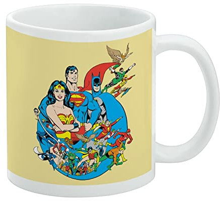 Justice League Classic Hero Poses Keramik-Kaffeetasse, originelles Geschenk für Kaffee, Tee und heiße Getränke, 325 ml, Weiß