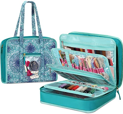 FINPAC Aufbewahrungstasche für Näh- und Bastelbedarf, große Kapazität, Reiseverpackung, Organizer-Tasche mit transparenten Taschen und Griff zum Stricken, Häkeln, Kunst, Nähzubehör